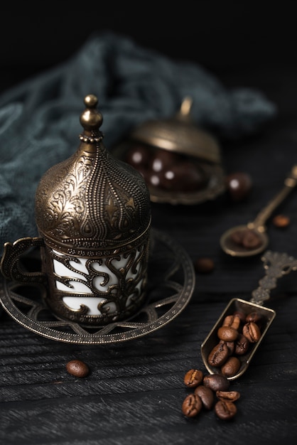 Free Photo close-up of turkish cup of coffee