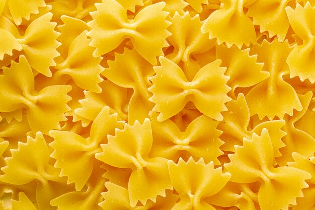 Close up uncooked farfalle