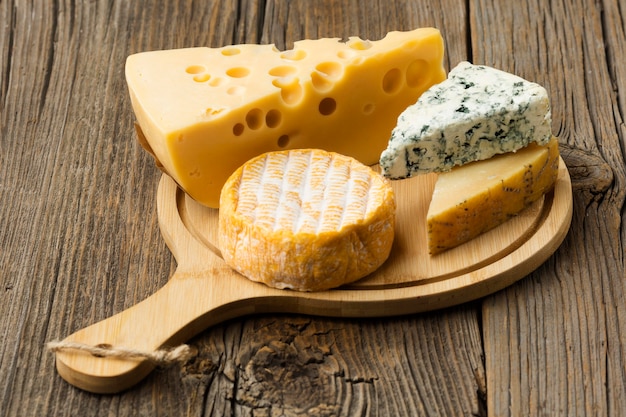 Close-up variety of gourmet cheese ready to be served