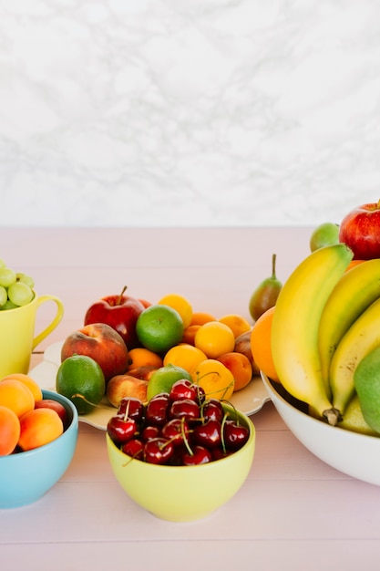 Close-up of various tropical healthy fruits