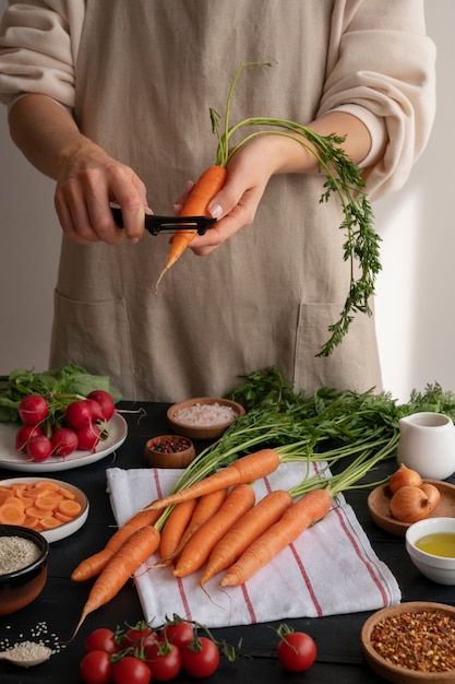 Free photo close up on vegetables in kitchen