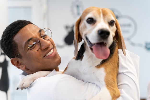 Close up on veterinarian taking care of pet