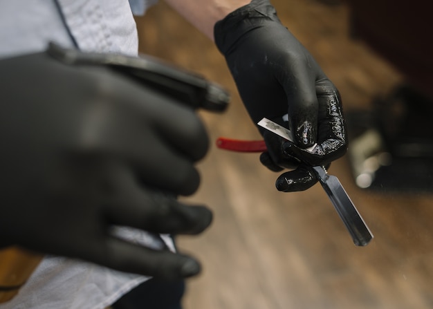 Close-up view of barbershop concept