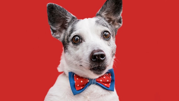 Close-up view of beautiful dog with bow tie