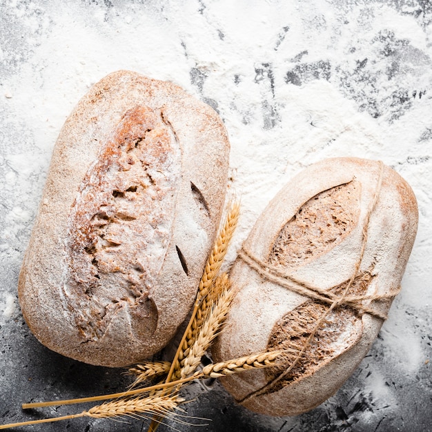 Close-up view of bread with flour