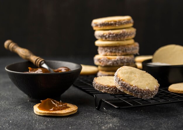 Close-up view of delicious alfajores arrangement