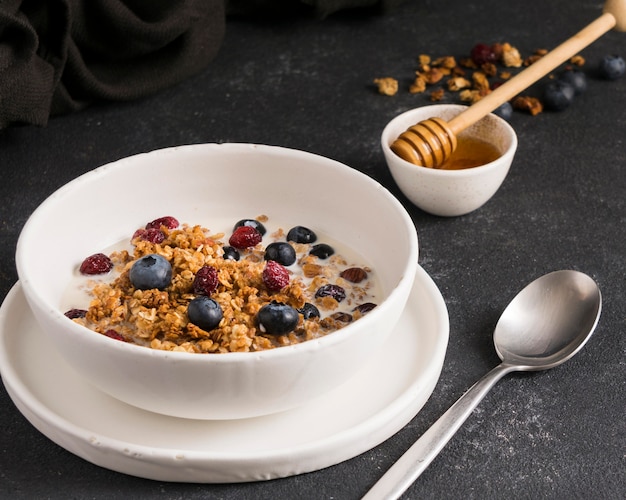 Close-up view of delicious cereal bowl