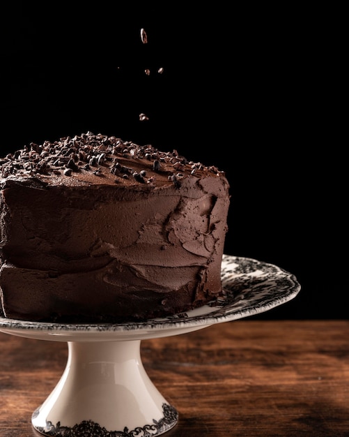 Close-up view of delicious chocolate cake concept