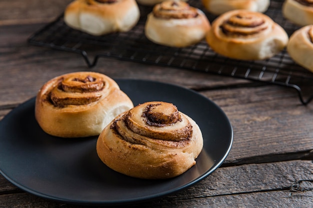 Close-up view of delicious cinnamon rolls