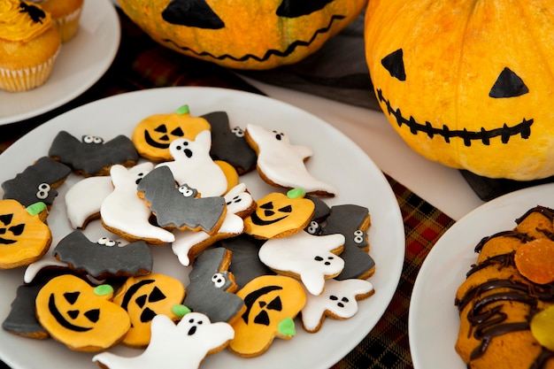 Close-up view of delicious halloween cookies