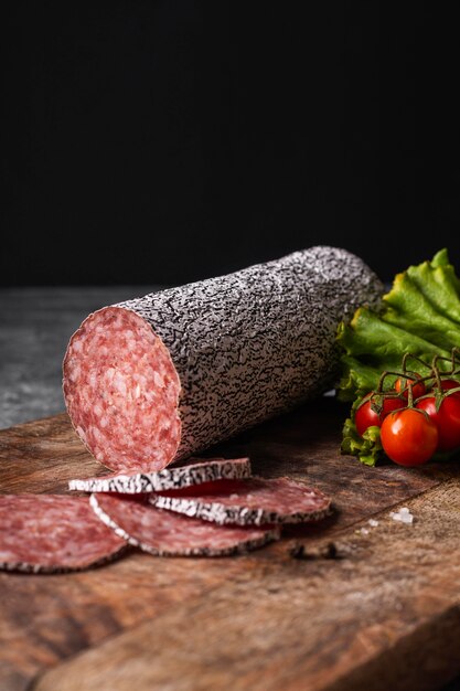 Close-up view of delicious salami concept