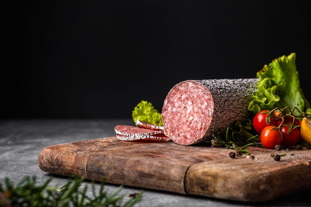 Close-up view of delicious salami concept