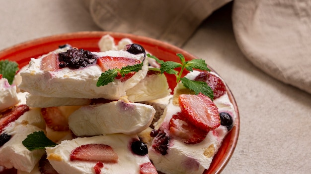 Close-up view of deloicious frozen fruit yogurt