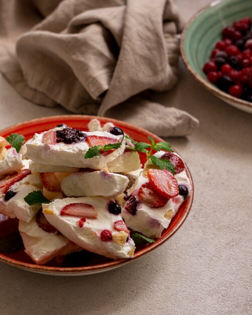 Close-up view of deloicious frozen fruit yogurt