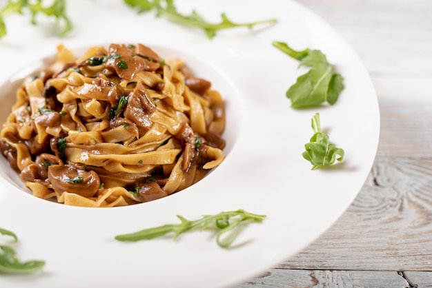 Close-up view of fettuccine pasta