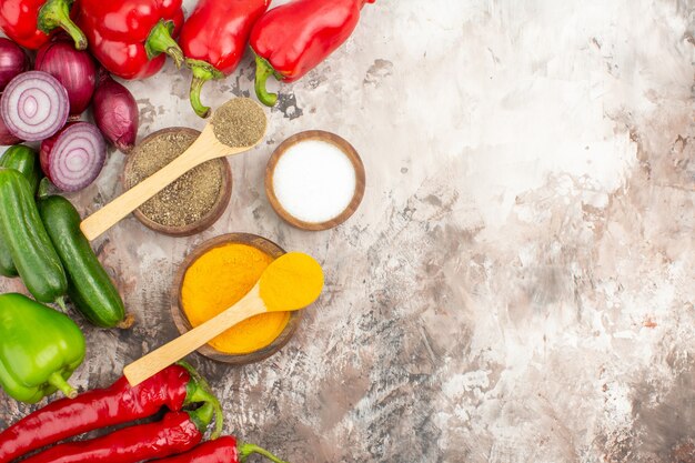 Close up view of fresh vegetables for dinner preparation on table