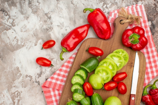 Close up view of fresh vegetables for dinner preparation on table