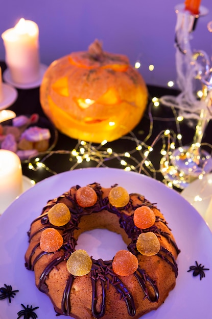 Close-up view of halloween pumpkin concept