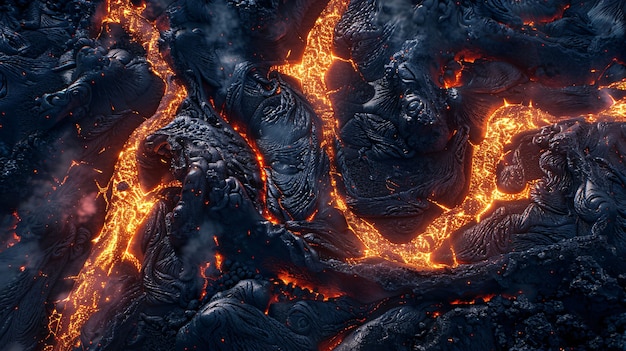 Close-up view of molten lava erupting from an active volcano