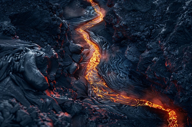 Free photo close-up view of molten lava erupting from an active volcano