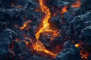 Free photo close-up view of molten lava erupting from an active volcano