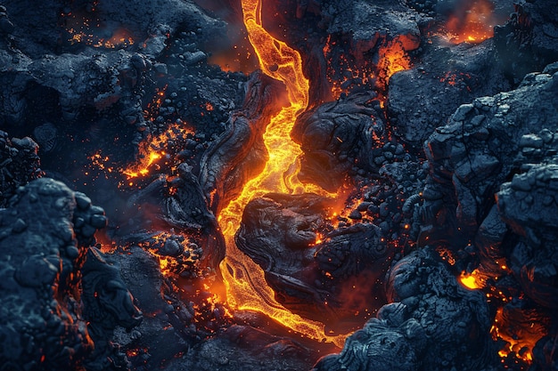 Free Photo close-up view of molten lava erupting from an active volcano