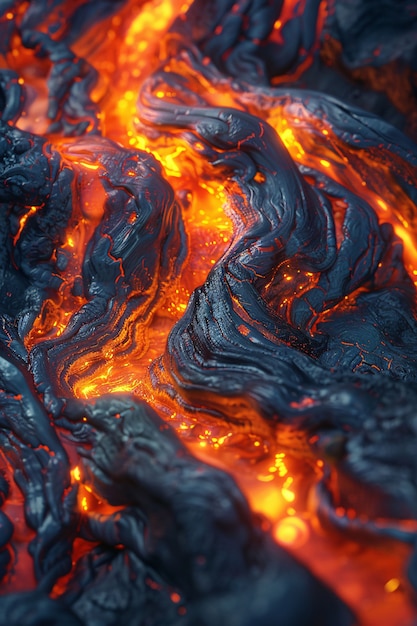 Close-up view of molten lava erupting from an active volcano