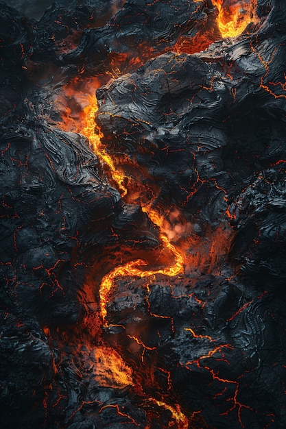 Free photo close-up view of molten lava erupting from an active volcano