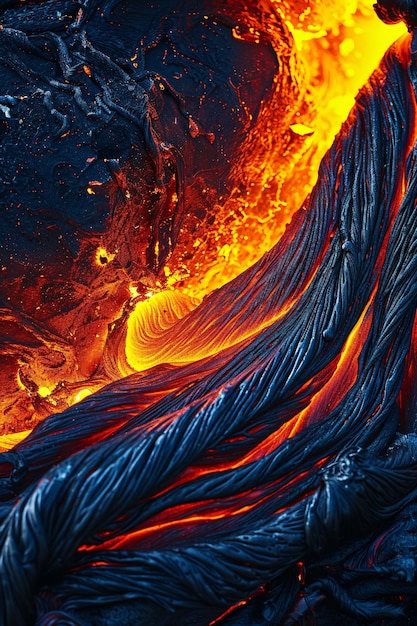 Free photo close-up view of molten lava erupting from an active volcano