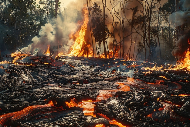 Free photo close-up view of molten lava erupting from an active volcano