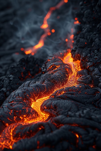 Free photo close-up view of molten lava erupting from an active volcano