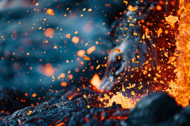 Free photo close-up view of volcano erupting with hot lava