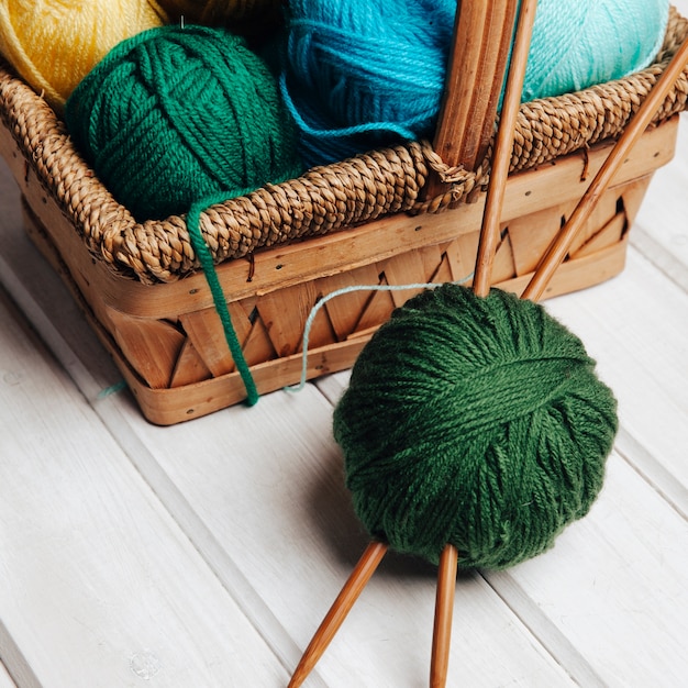 Free photo close up view of wool balls in basket