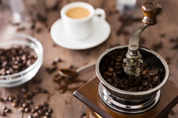 Close-up of vintage coffee grinder