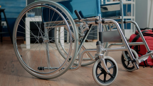 Close up of wheelchair for physical support in nursing home