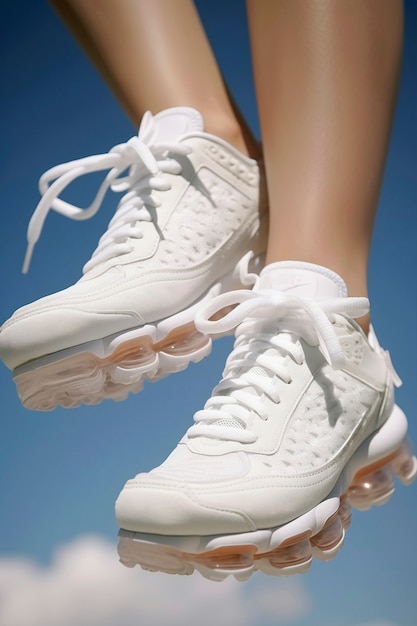 Free photo close up on white futuristic sneakers