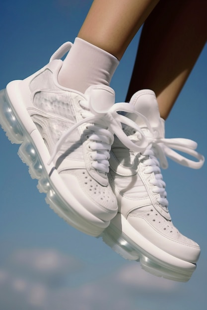 Free photo close up on white futuristic sneakers