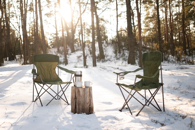 Free Photo close up on winter camping space