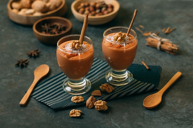 Close-up winter dessert with nuts