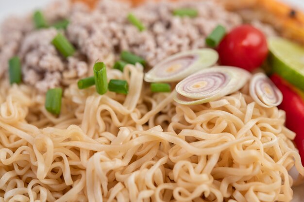 Close up with mama with minced pork.