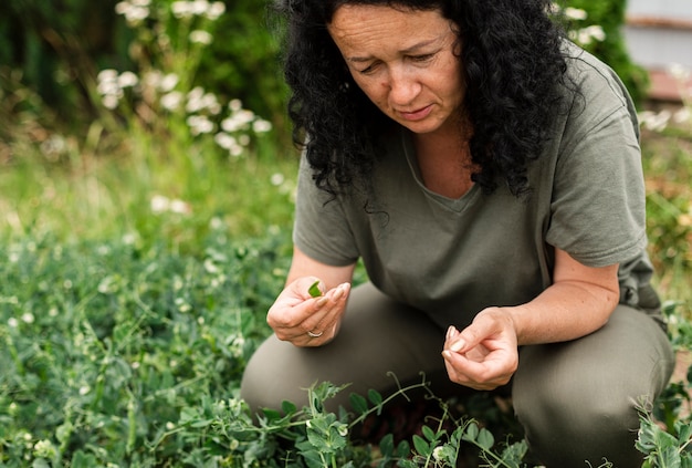 Free Photo close-up woman caring the plants