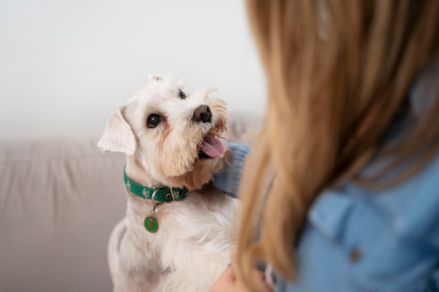 Close up woman and cute dog