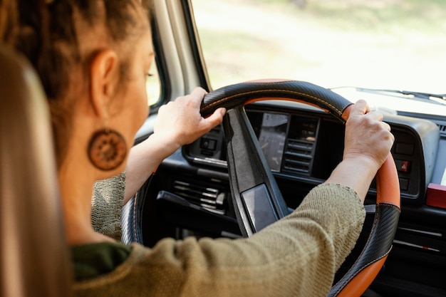 Free Photo close up woman driving