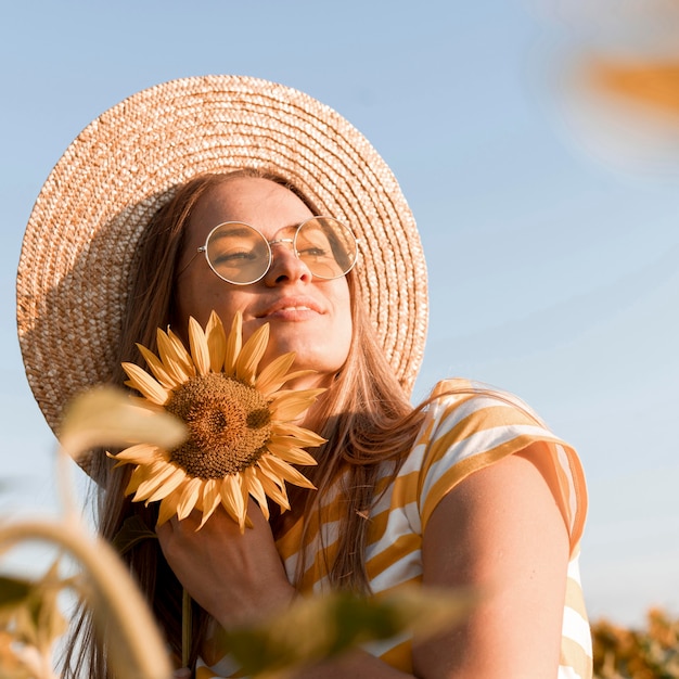 Close-up woman enjoying nature