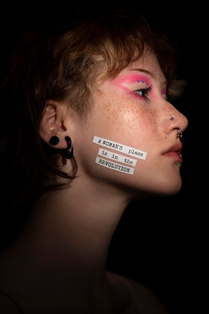 Close up on woman expressing revolution message