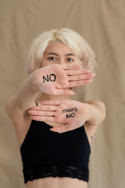 Free Photo close up on woman expressing revolution message