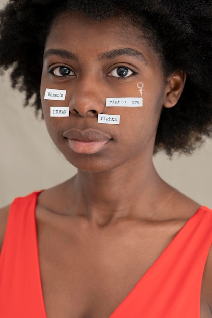 Close up on woman expressing revolution message