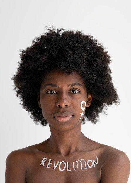 Close up on woman expressing revolution message