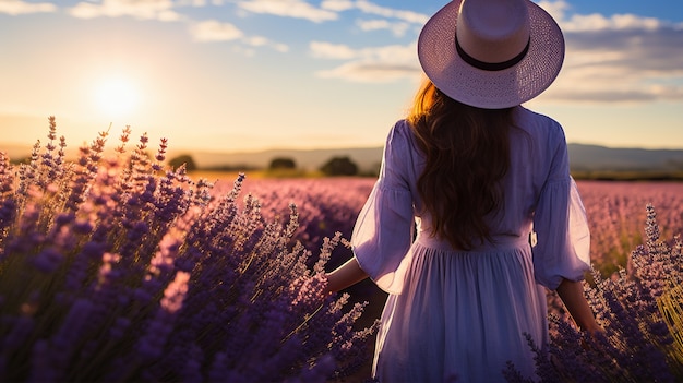 Free photo close up on woman in  lavender field