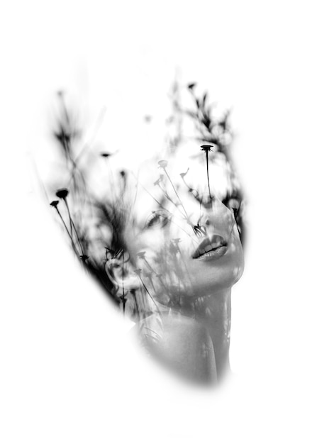 Free photo close up woman and nature double exposure